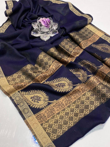 Charming Blue Pashmina wool Shawl With Exquisite Embroidered Border -1Pc