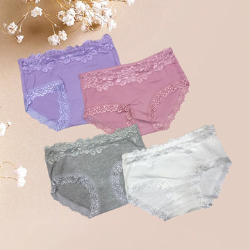 Jersey Lace Work Comfortable And Breathable Plain Panties Pack Of 6