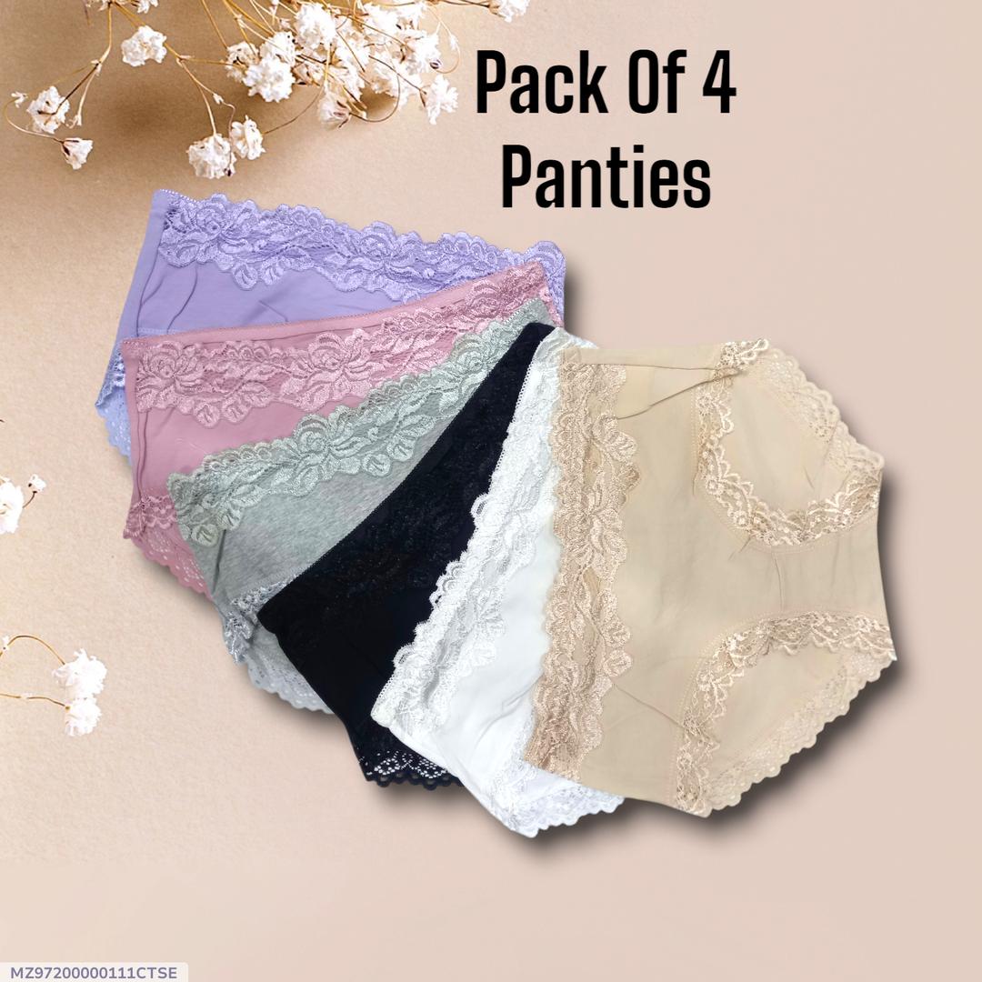 Jersey Lace Work Comfortable And Breathable Plain Panties Pack Of 6