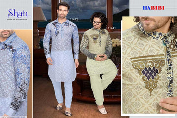 Men Unstitched Cotton Self Printed Suit