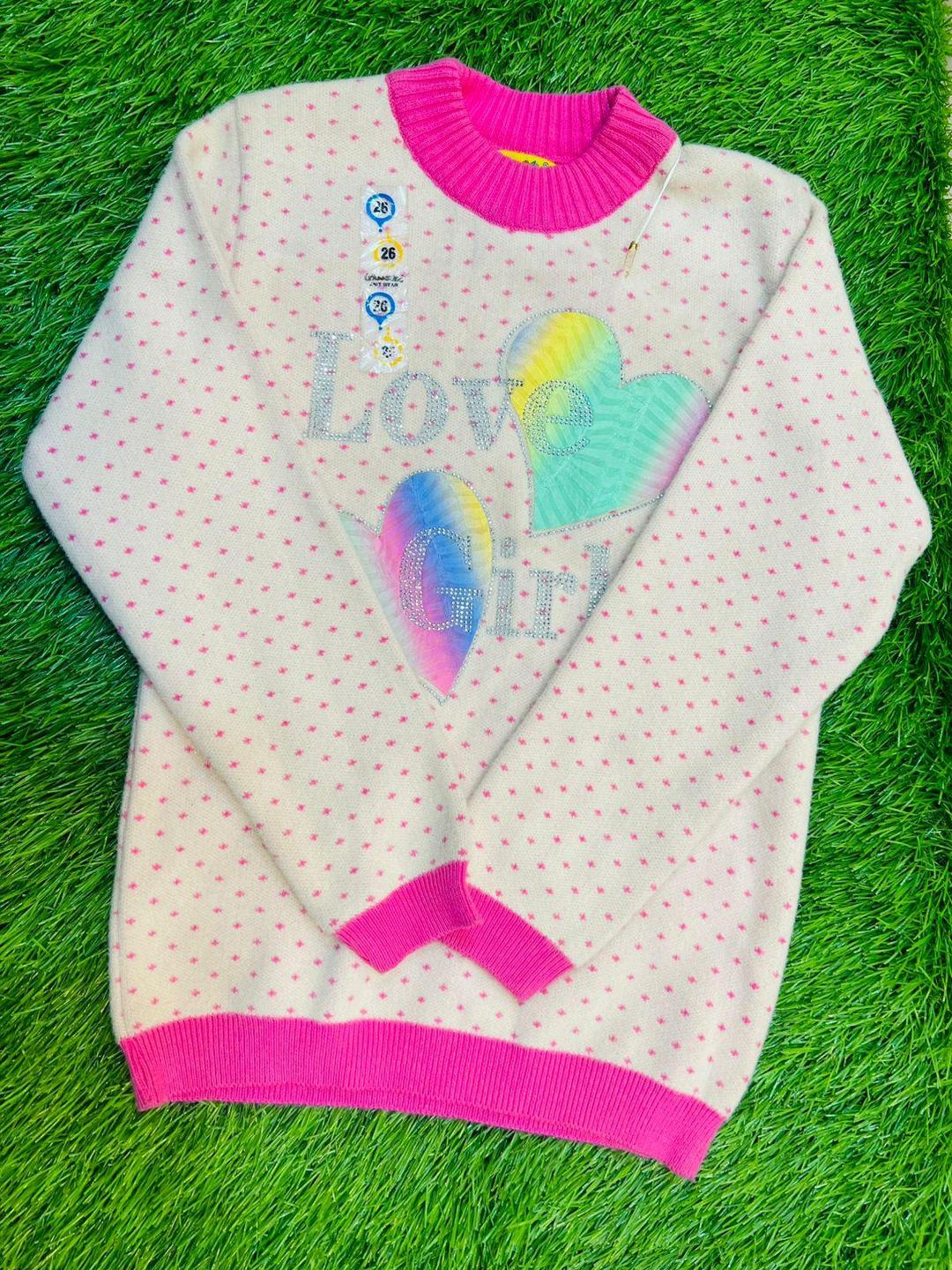 Charming Printed Wool Sweater For Girls 1 Pc Age 3-10 Year