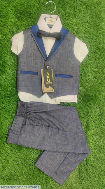 3 PC Boys Stitched Cotton Plain Tuxedo Suit