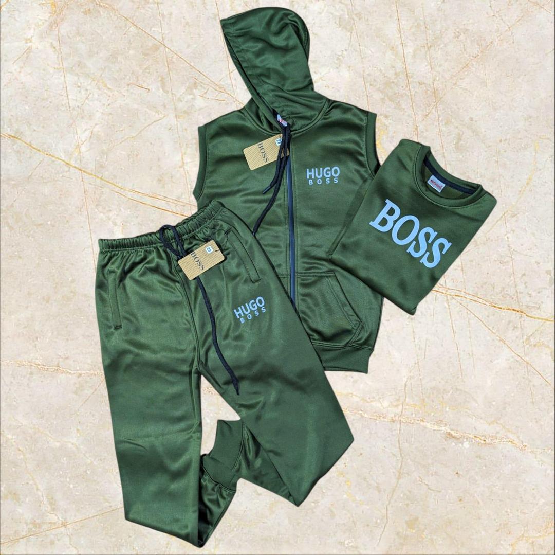 Boys Stylish Dri Fit Track Suit 3 PC With Sleeveless Hoodie