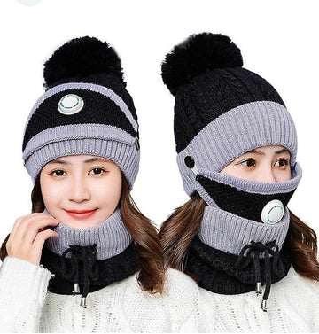 Beautiful Casual Wool Cap Set For Girls 3 Pc