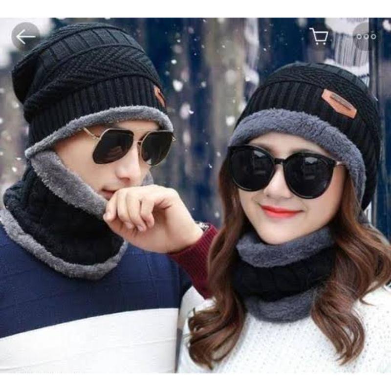 Unisex Casual Wool Cap Neck Collar Set 2 Pc