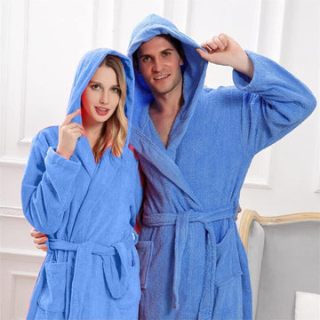 Luxurious Terry Cotton Bathrobe 1 Pc In Elegant Blue