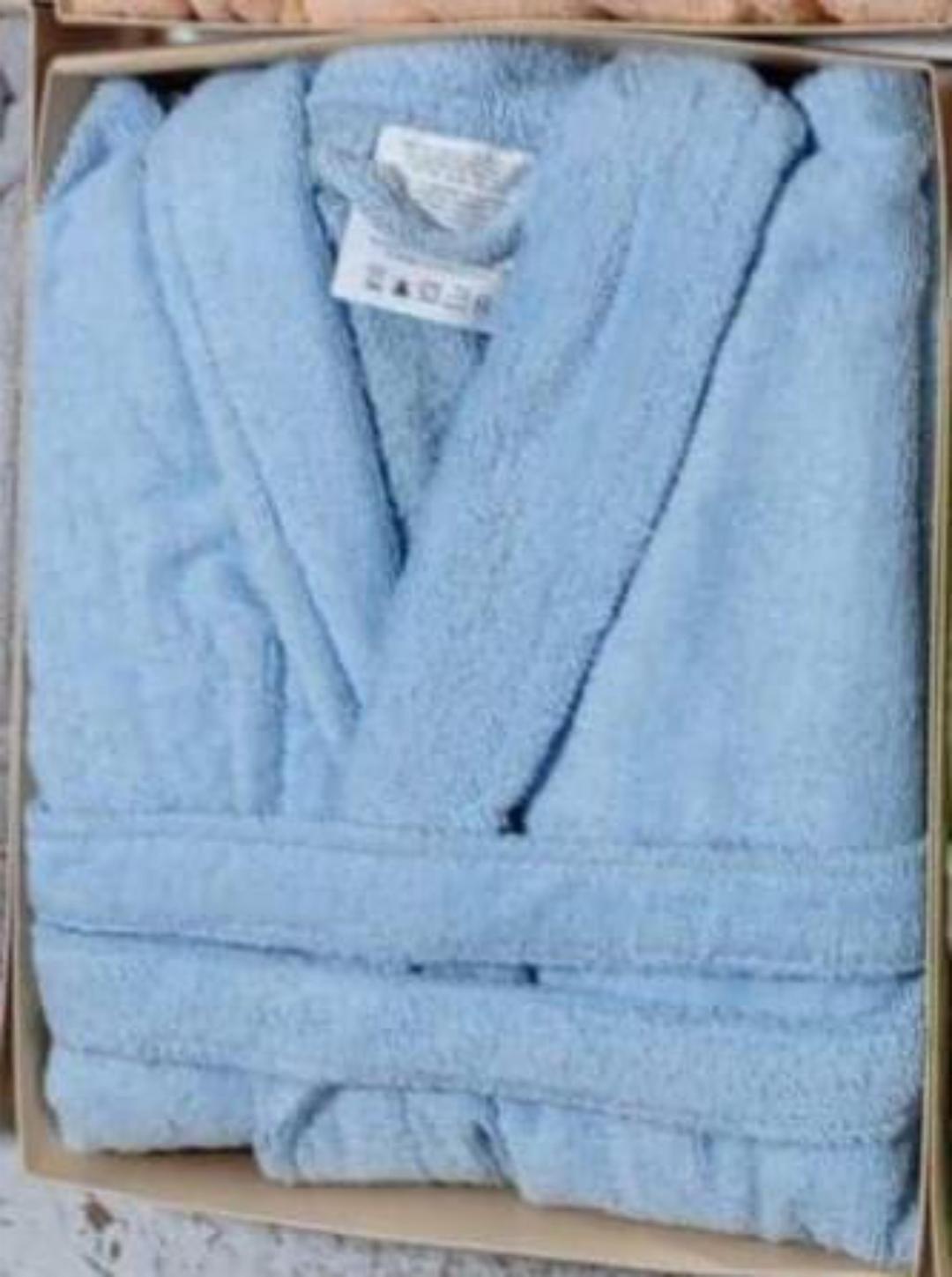 Luxurious Terry Cotton Bathrobe 1 Pc In Elegant Blue