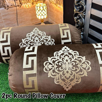 Trendy Brown Velvet Printed Pillow Cover 2 Pc