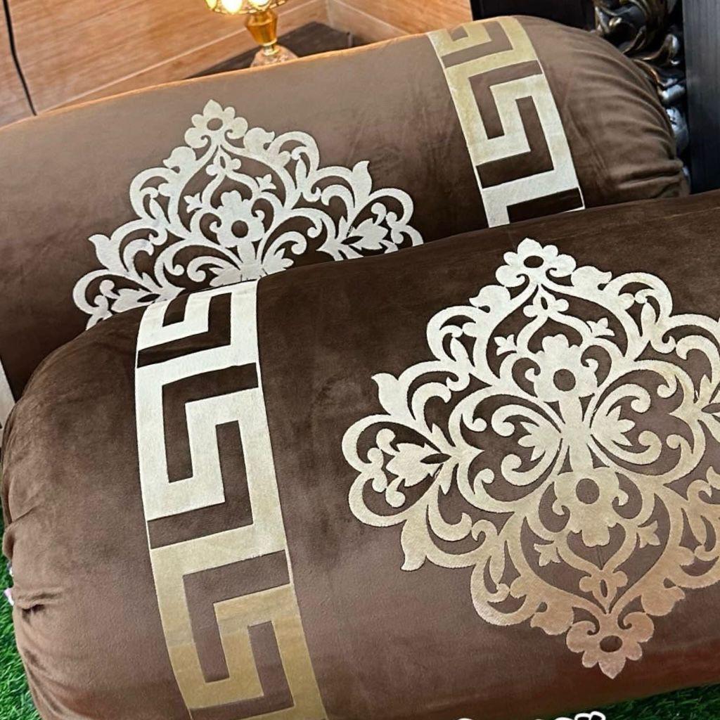 Trendy Brown Velvet Printed Pillow Cover 2 Pc