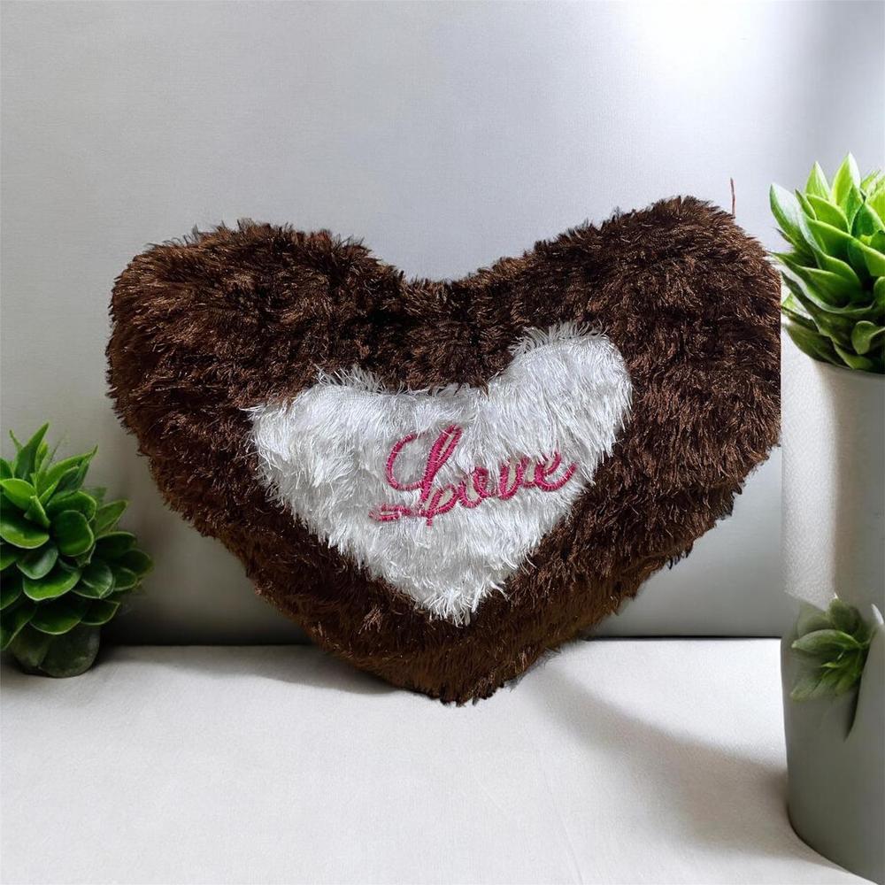 1 Pc Love Embroidered Furry Heart Cushion With Filling