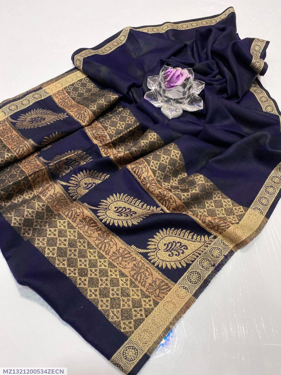 Charming Blue Pashmina wool Shawl With Exquisite Embroidered Border -1Pc